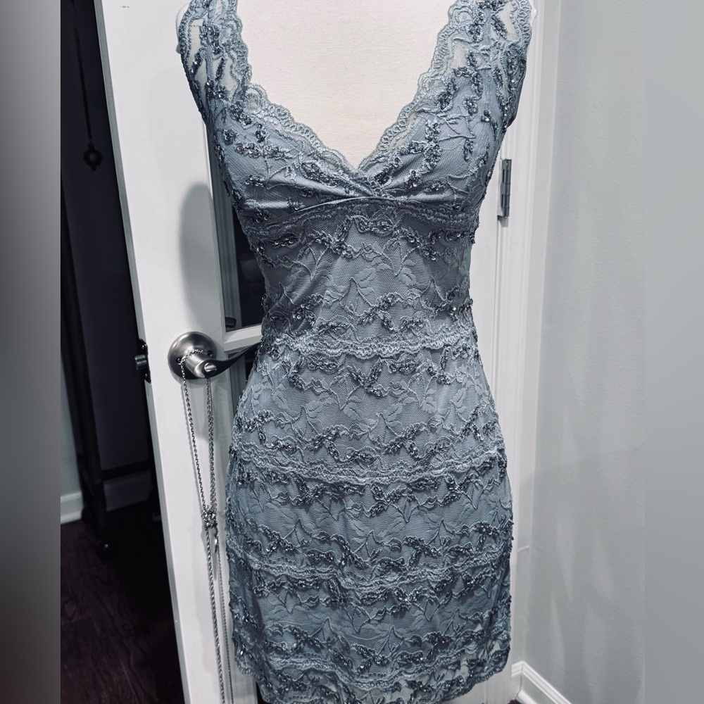 Onyx Nite Gunmetal Lace With Sequins Dress